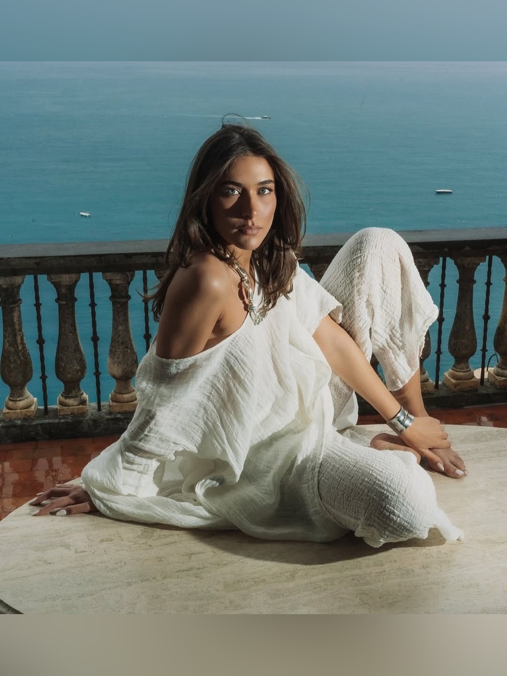 Linen SET La Bottega Di Brunella Top & Pant in Milk, sizes Medium, Made in Italy